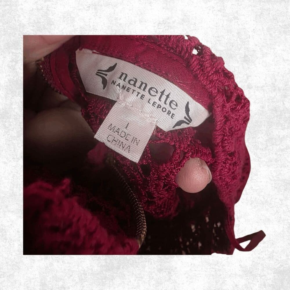 Nanette Lepore Burgundy Lace Blouse Women’s Size L – Sheer High Neck Goth Glam T