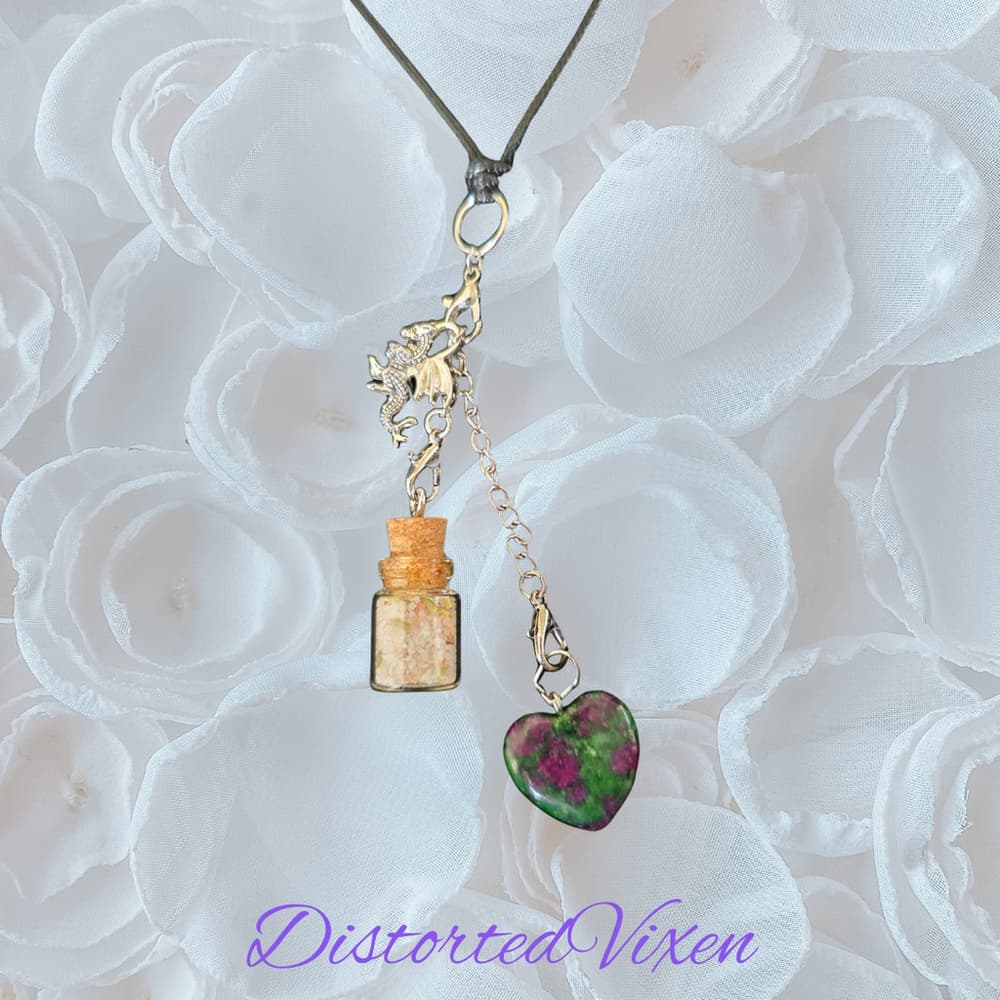 Clear Quartz Heart Necklace with Spell Bottle & Dragon Charm | Interchangeable - Thumbnail 2