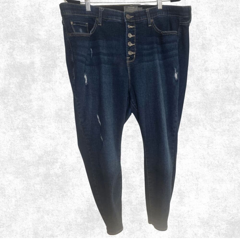 Torrid 22S Premium Stretch Skinny Jeans – Dark Wash Distressed Button Fly Plus S - Thumbnail 8