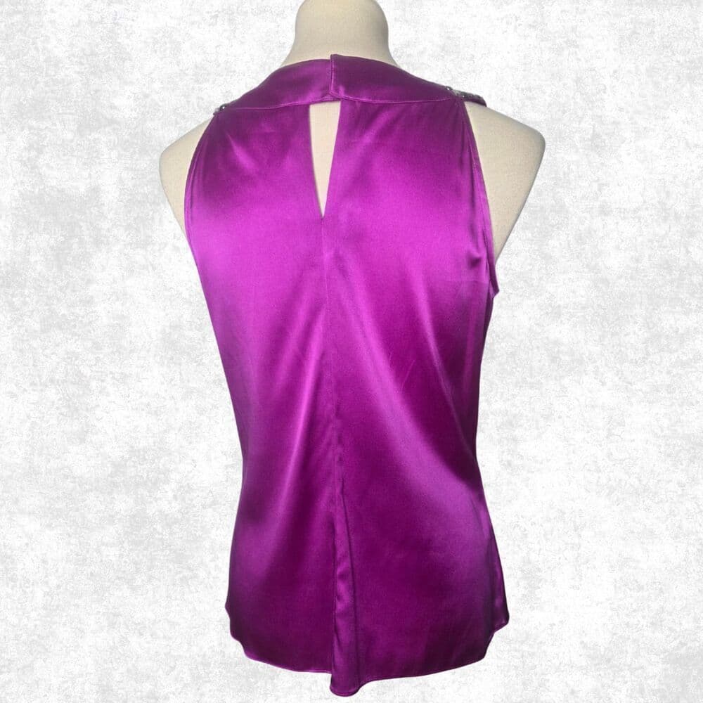 Cache Satin Magenta Embellished Halter Top Medium Glam Clubwear Y2K Party Vibe - Thumbnail 4