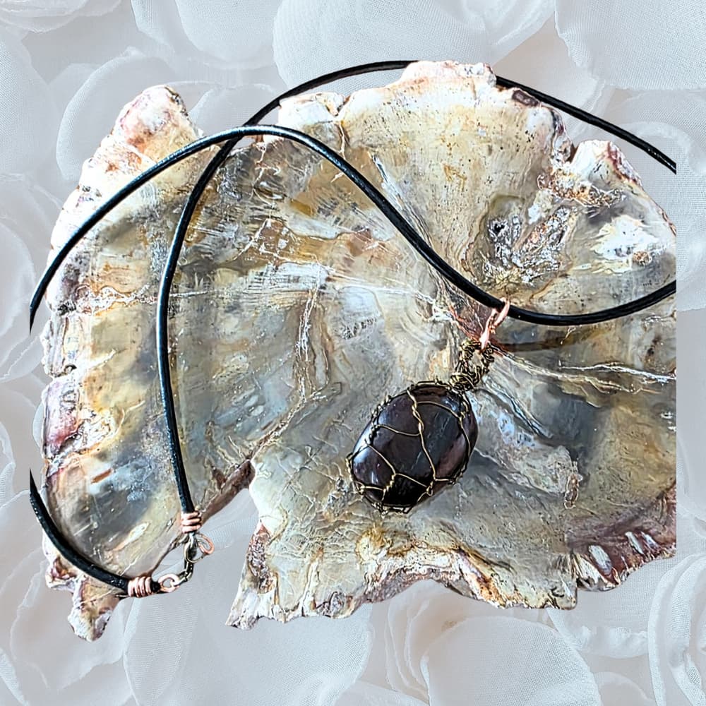 Eye of the Storm: Copper-Wrapped Tiger's Eye & Hand-Finished Leather Necklace - Thumbnail 6