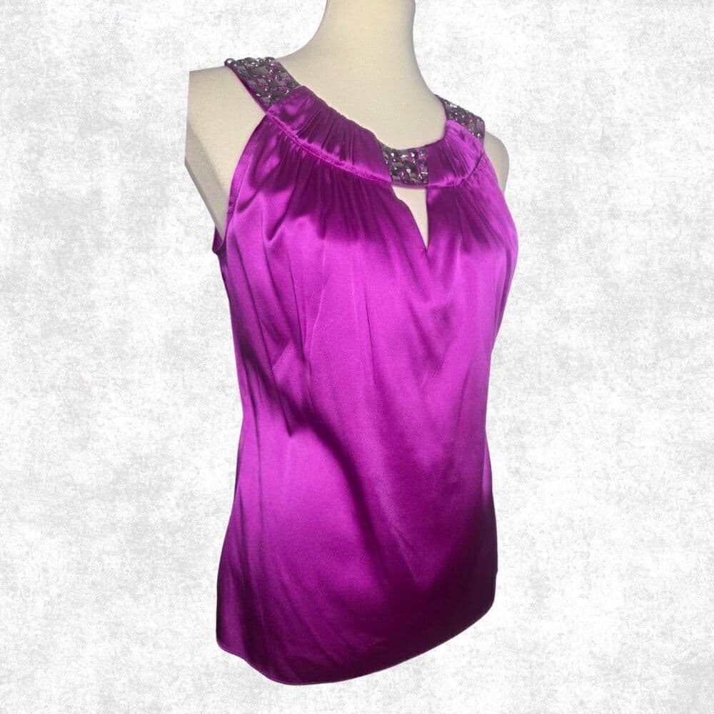 Cache Satin Magenta Embellished Halter Top Medium Glam Clubwear Y2K Party Vibe - Thumbnail 2