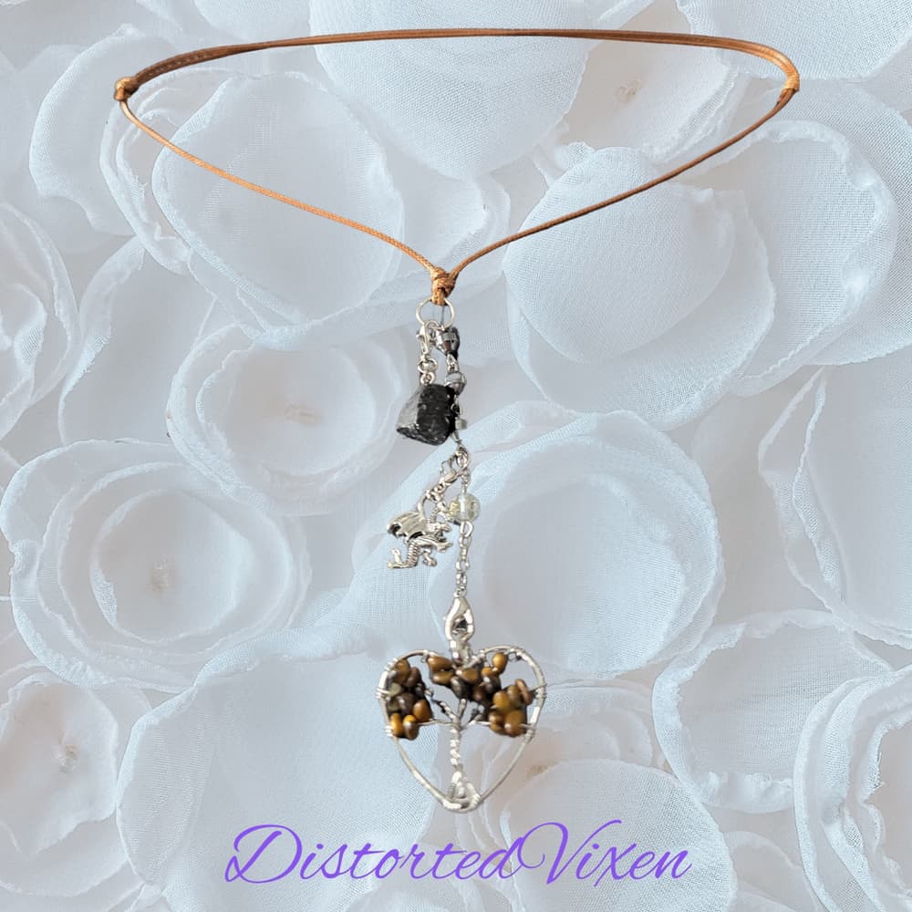 Dragonheart Pyre Necklace, Tiger's Eye Crystal, Hematite Grounding Beads, Witchy - Thumbnail 4