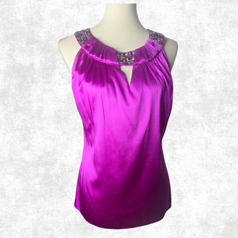 Cache Satin Magenta Embellished Halter Top Medium Glam Clubwear Y2K Party Vibe - Thumbnail 3