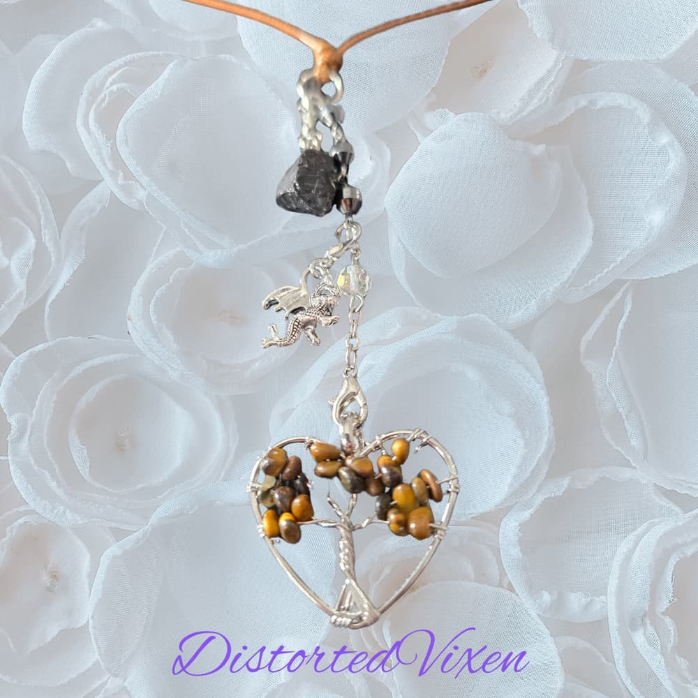 Dragonheart Pyre Necklace, Tiger's Eye Crystal, Hematite Grounding Beads, Witchy - Thumbnail 2