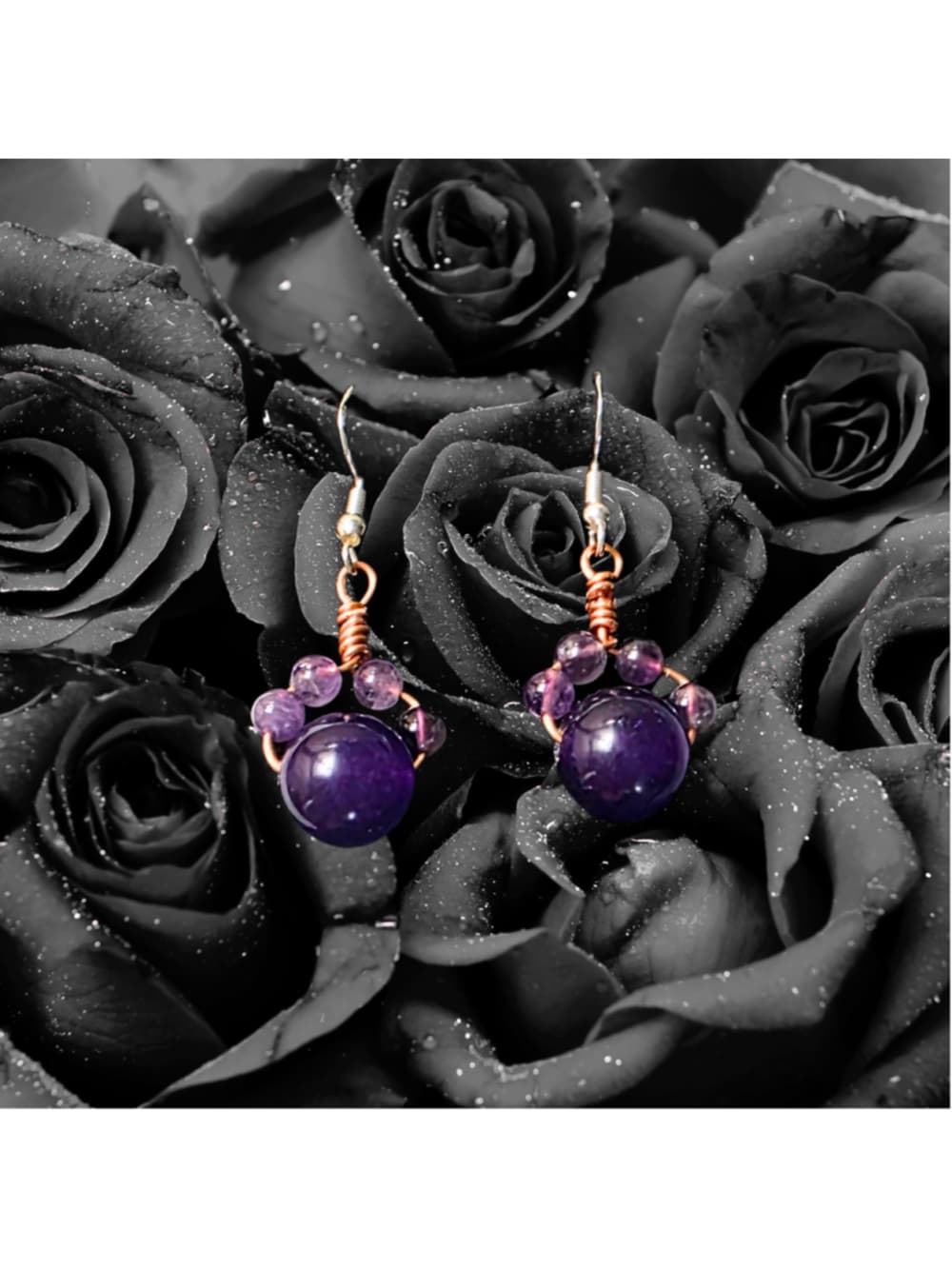 Amethyst Cat Paw Earrings - Handmade Copper Wire Wrapped - Hypoallergenic - Thumbnail 4