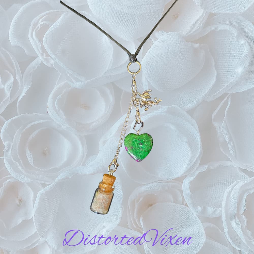 Clear Quartz Heart Necklace with Spell Bottle & Dragon Charm | Interchangeable - Thumbnail 3