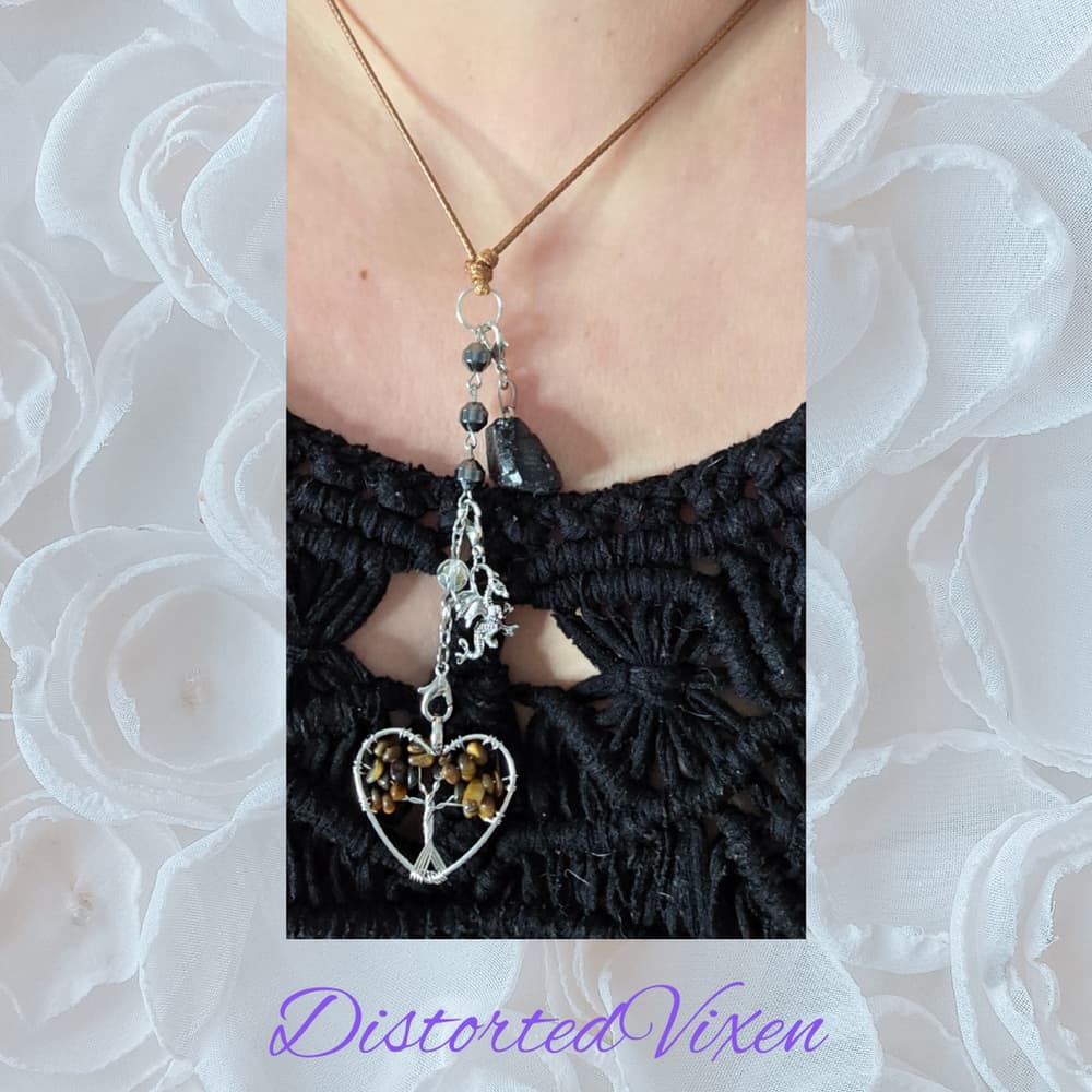 Dragonheart Pyre Necklace, Tiger's Eye Crystal, Hematite Grounding Beads, Witchy - Thumbnail 8