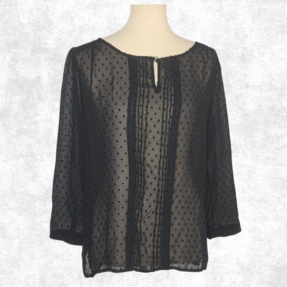 Black Sheer Swiss Dot New York & Company Size M Wednesday Addams Dark Academia - Thumbnail 5