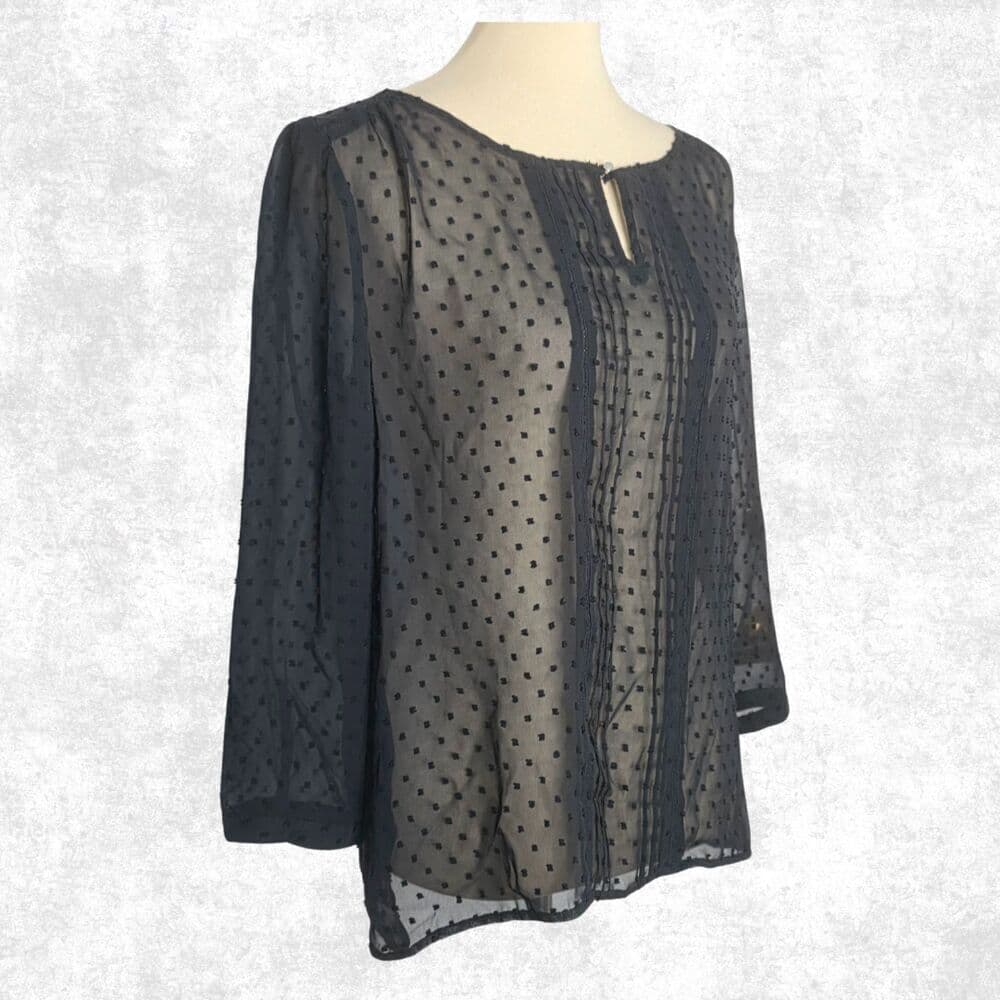Black Sheer Swiss Dot New York & Company Size M Wednesday Addams Dark Academia - Thumbnail 4