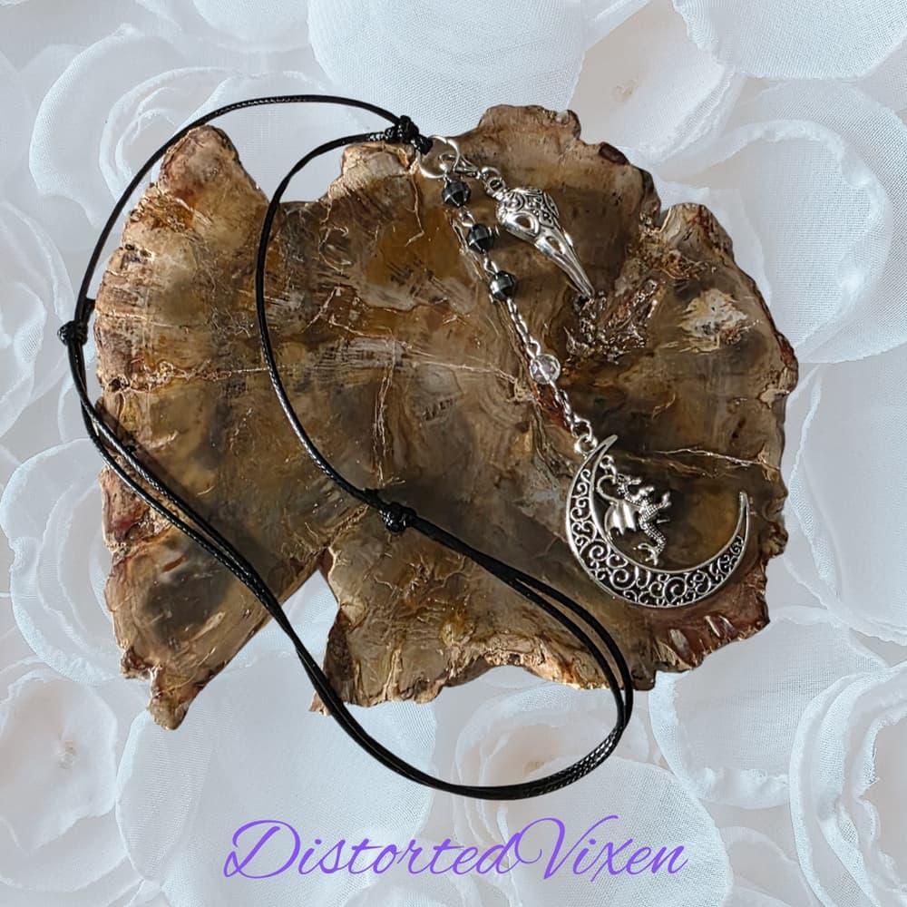 Hematite Dragon Moon Raven Skull Necklace | Gothic Protection Amulet | Shadow - Thumbnail 7