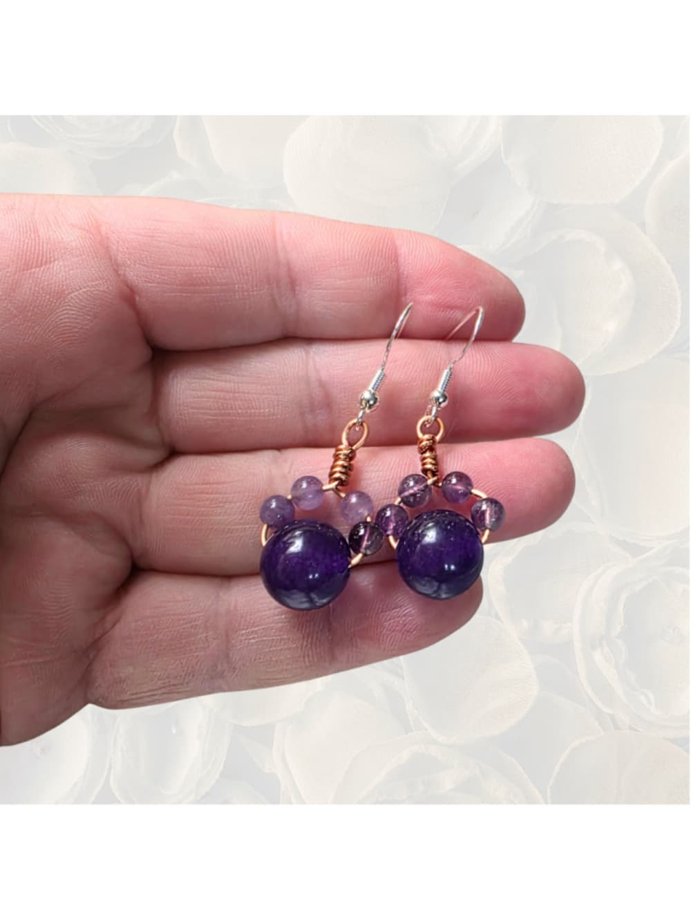 Amethyst Cat Paw Earrings - Handmade Copper Wire Wrapped - Hypoallergenic - Thumbnail 3