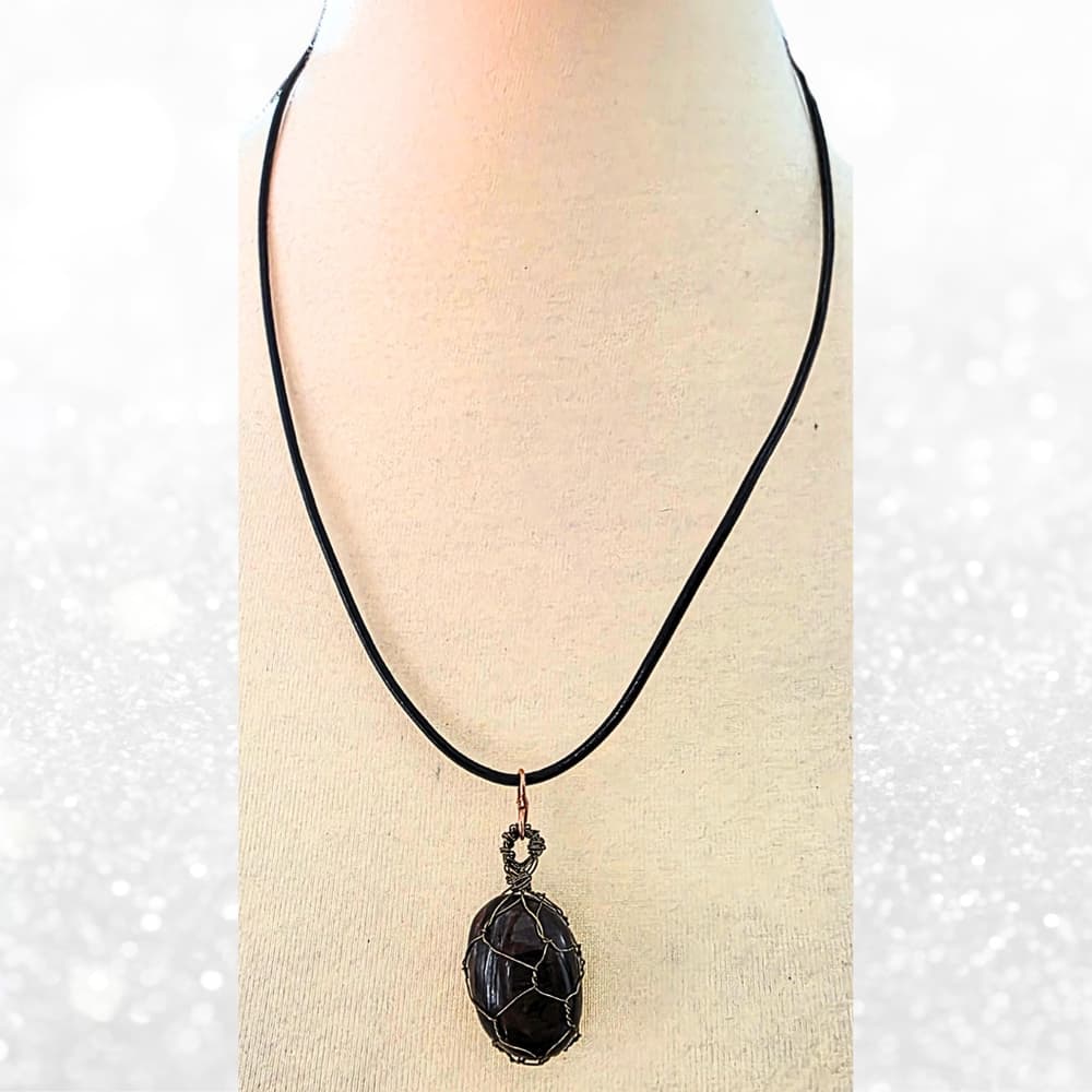 Eye of the Storm: Copper-Wrapped Tiger's Eye & Hand-Finished Leather Necklace - Thumbnail 4