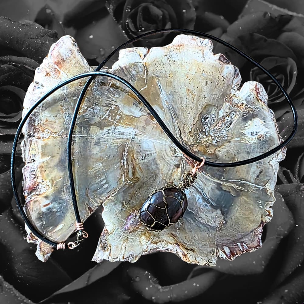 Eye of the Storm: Copper-Wrapped Tiger's Eye & Hand-Finished Leather Necklace - Thumbnail 3