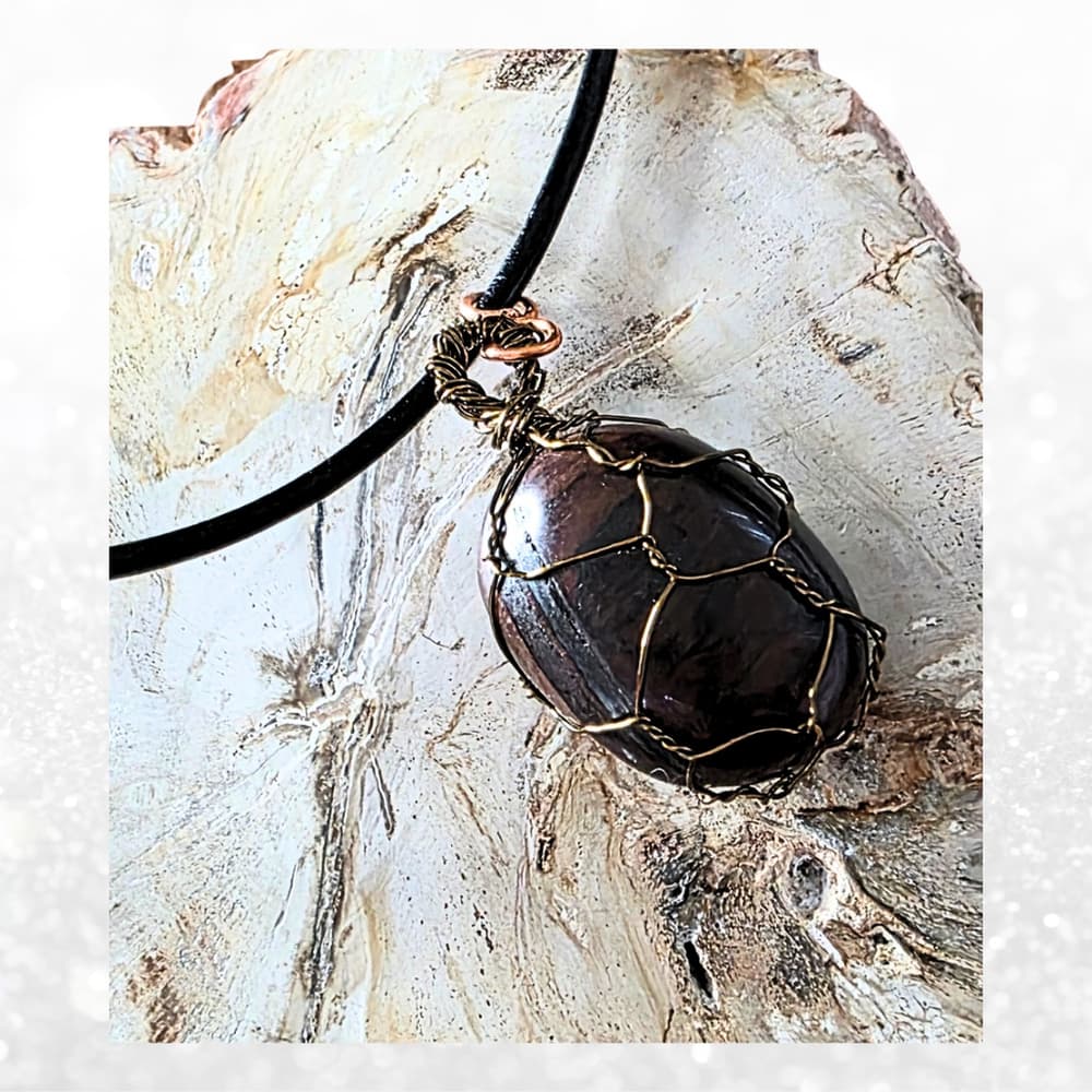 Eye of the Storm: Copper-Wrapped Tiger's Eye & Hand-Finished Leather Necklace - Thumbnail 7