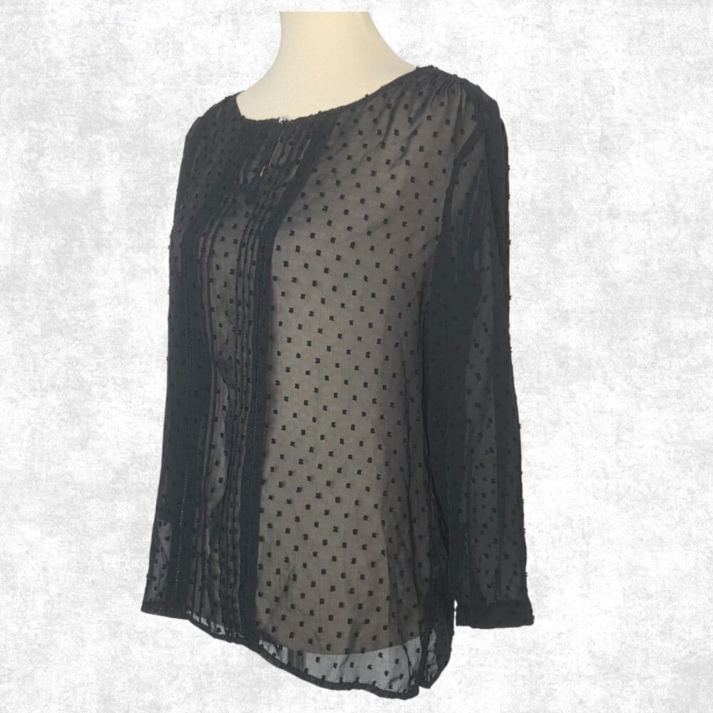 Black Sheer Swiss Dot New York & Company Size M Wednesday Addams Dark Academia - Thumbnail 2