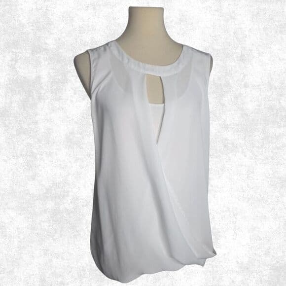 41 Hawthorn White Draped Blouse w/ Keyhole Front & Back Tie – Size M - Thumbnail 6
