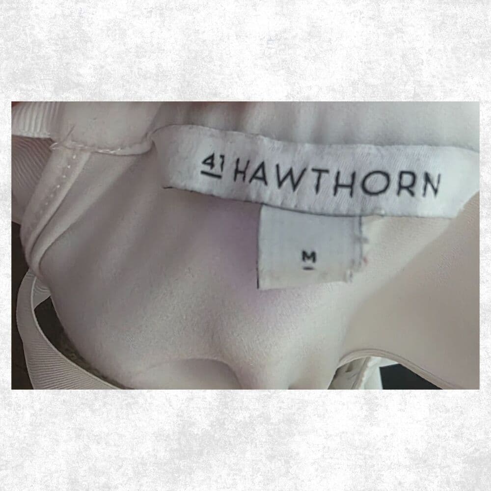41 Hawthorn White Draped Blouse w/ Keyhole Front & Back Tie – Size M