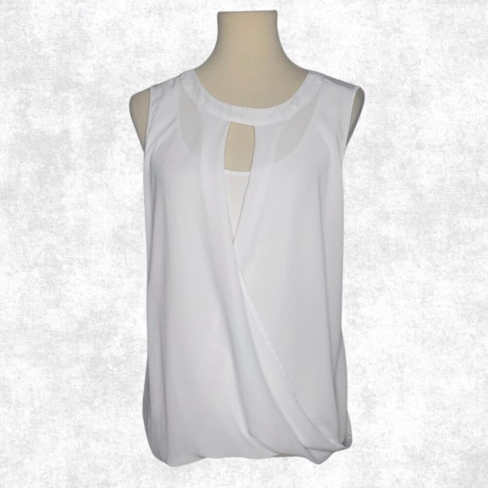 41 Hawthorn White Draped Blouse w/ Keyhole Front & Back Tie – Size M - Thumbnail 2
