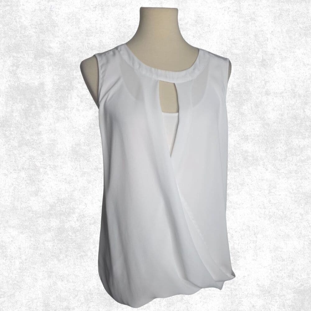 41 Hawthorn White Draped Blouse w/ Keyhole Front & Back Tie – Size M - Thumbnail 5