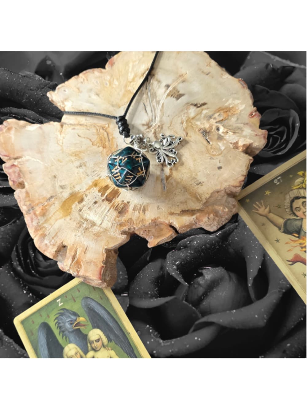 Kraken’s Grasp d12 Necklace – Custom Wire Wrapped Teal 12-Sided Die Pendant - Thumbnail 3