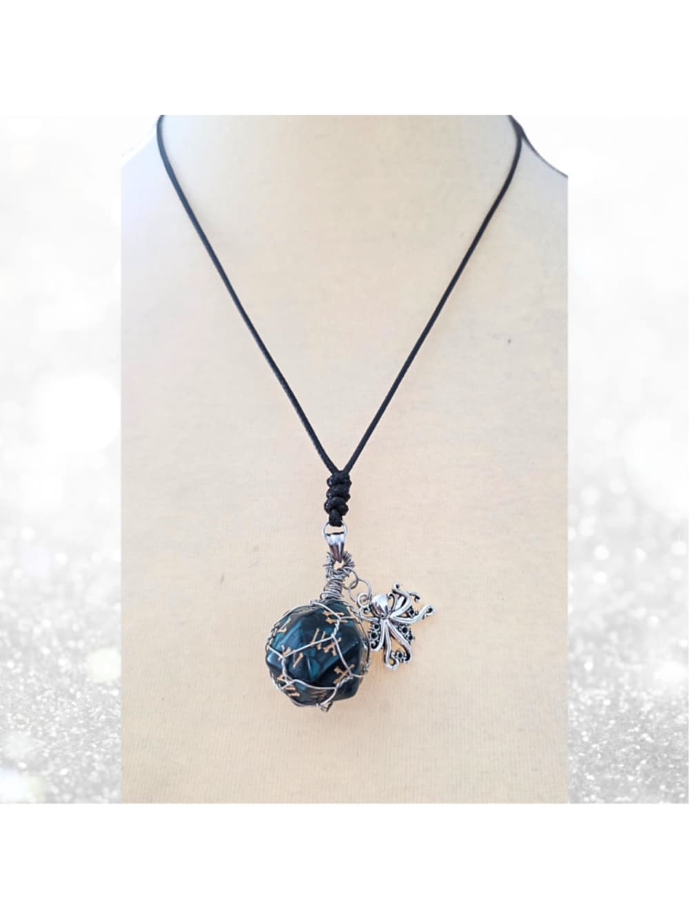 Kraken’s Grasp d12 Necklace – Custom Wire Wrapped Teal 12-Sided Die Pendant - Thumbnail 6