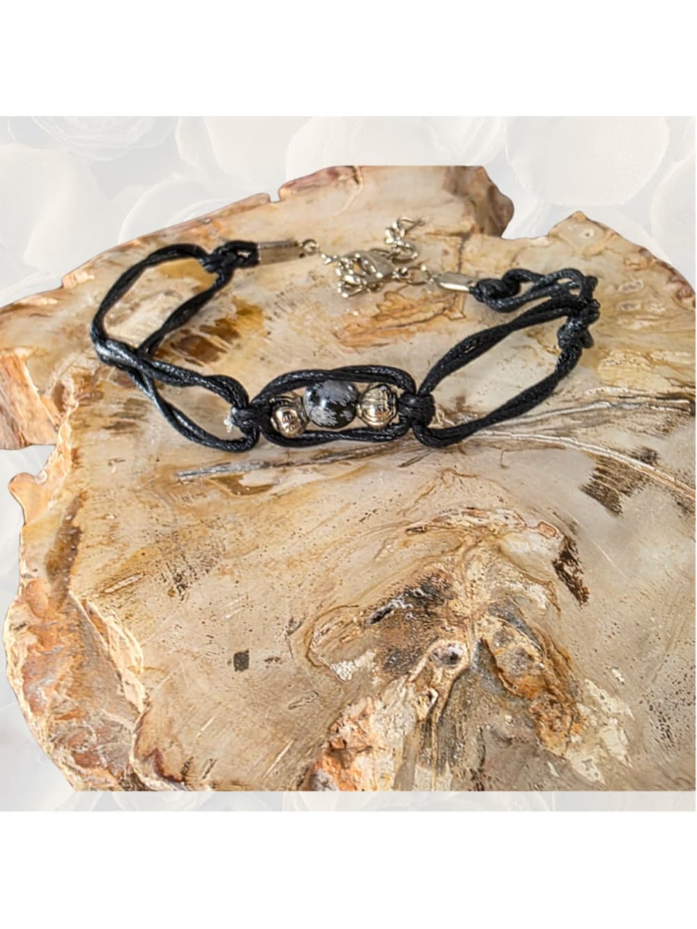 Snowflake Obsidian Crystal Anklet, Handmade Witchy Anklet, Boho Black Ankle Brac - Thumbnail 7