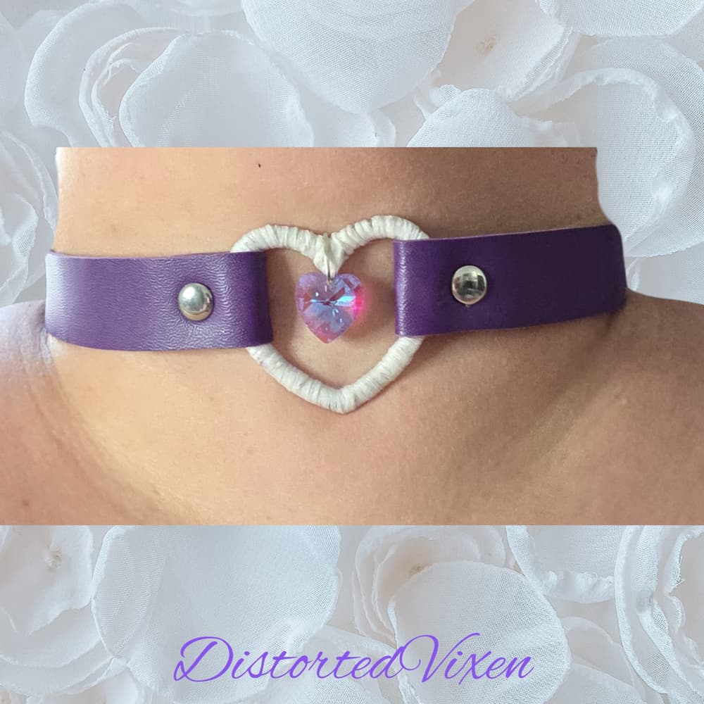 Purple Heart Choker Necklace – Gothic Choker with Aurora Crystal Heart - Thumbnail 4