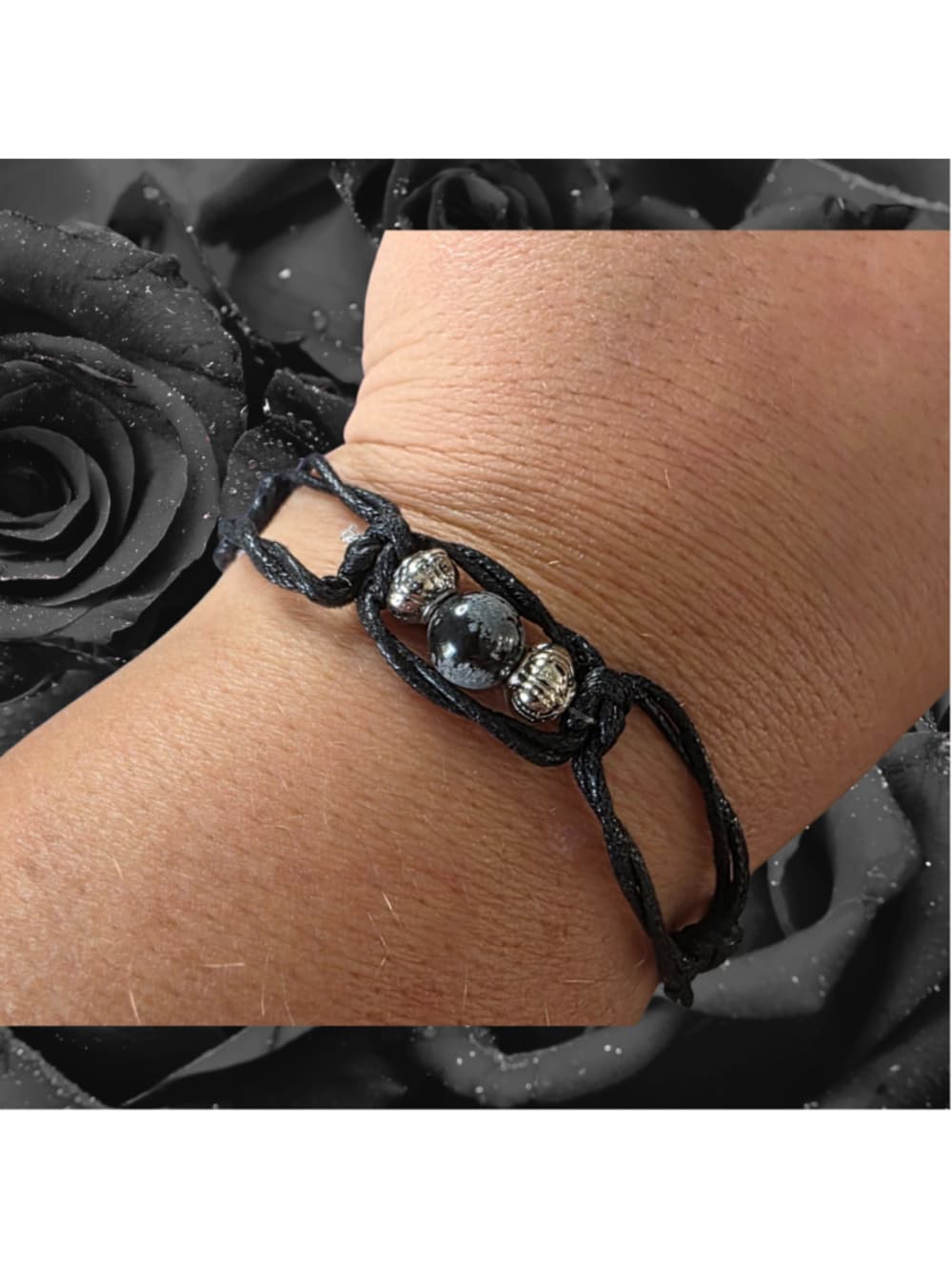 Snowflake Obsidian Crystal Anklet, Handmade Witchy Anklet, Boho Black Ankle Brac - Thumbnail 4
