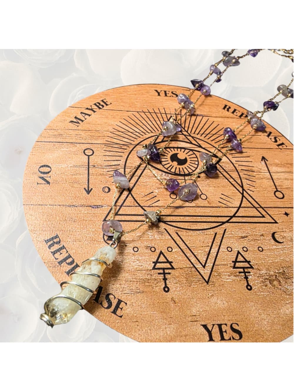 Citrine and Amethyst Layered Crystal Necklace Wire Wrapped Citrine Point Pendant - Thumbnail 4