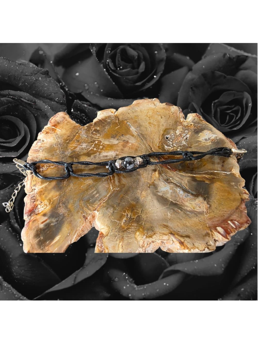 Snowflake Obsidian Crystal Anklet, Handmade Witchy Anklet, Boho Black Ankle Brac - Thumbnail 3