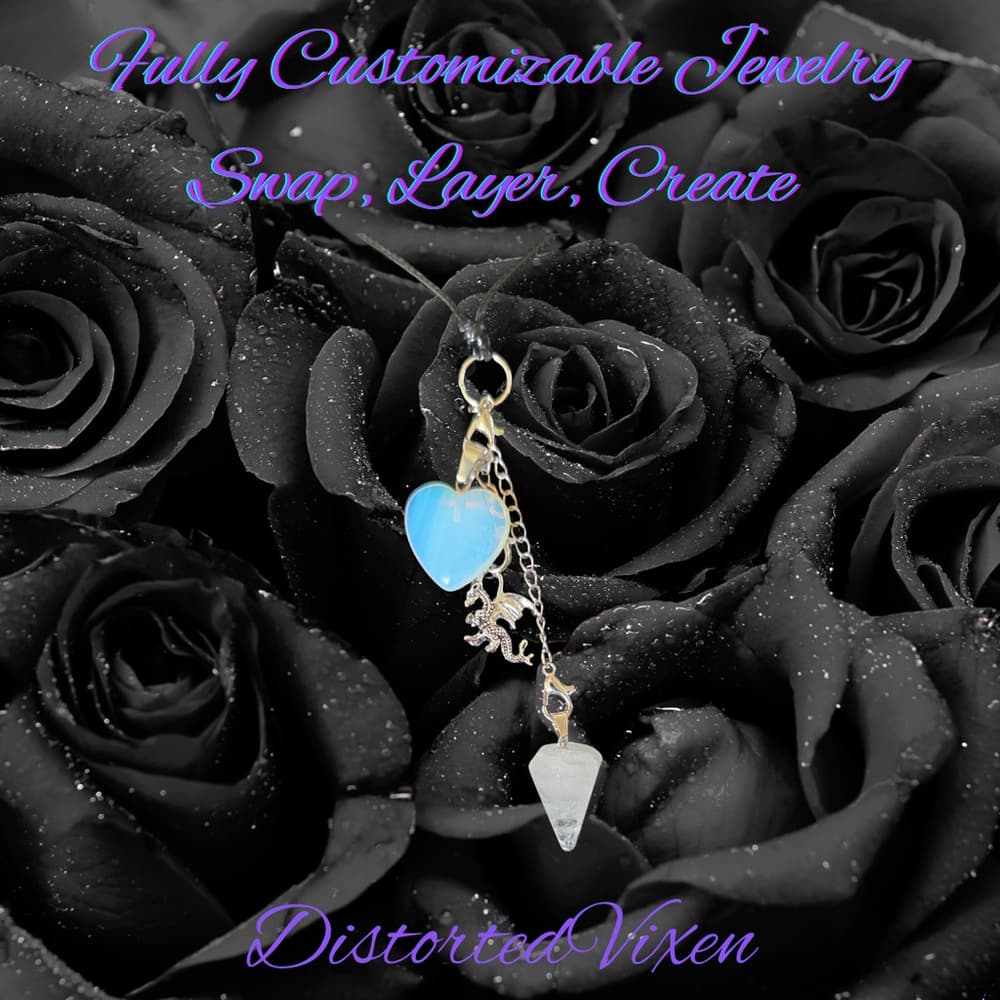 Quartz Pendulum & Opalite Heart Necklace – Interchangeable Dragon Charm - Thumbnail 6
