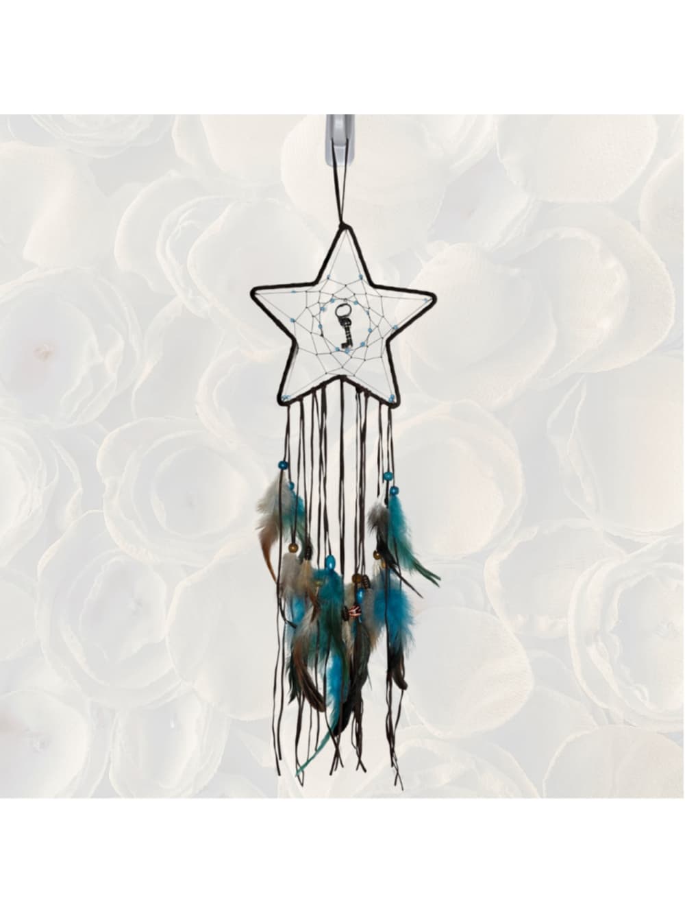 Goth Boho Star Dreamcatcher — Vintage Key & Snowflake Obsidian - Thumbnail 4