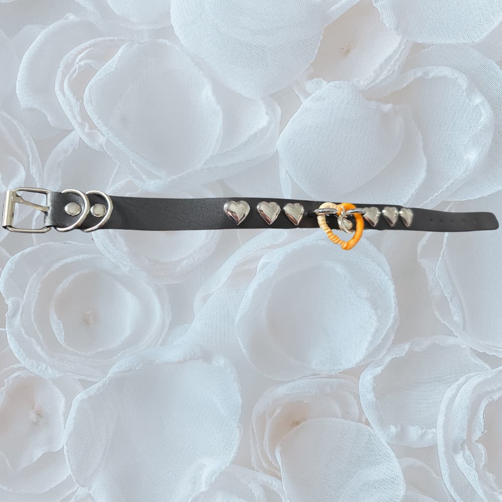 Harvest Moon Studded Leather Choker - Handmade Ombré Wrapped Heart Collar goth - Thumbnail 2