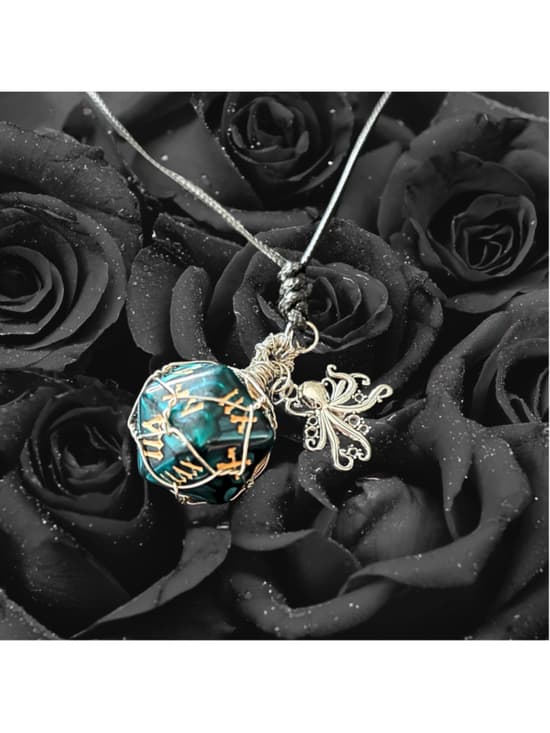 Kraken’s Grasp d12 Necklace – Custom Wire Wrapped Teal 12-Sided Die Pendant - Thumbnail 9
