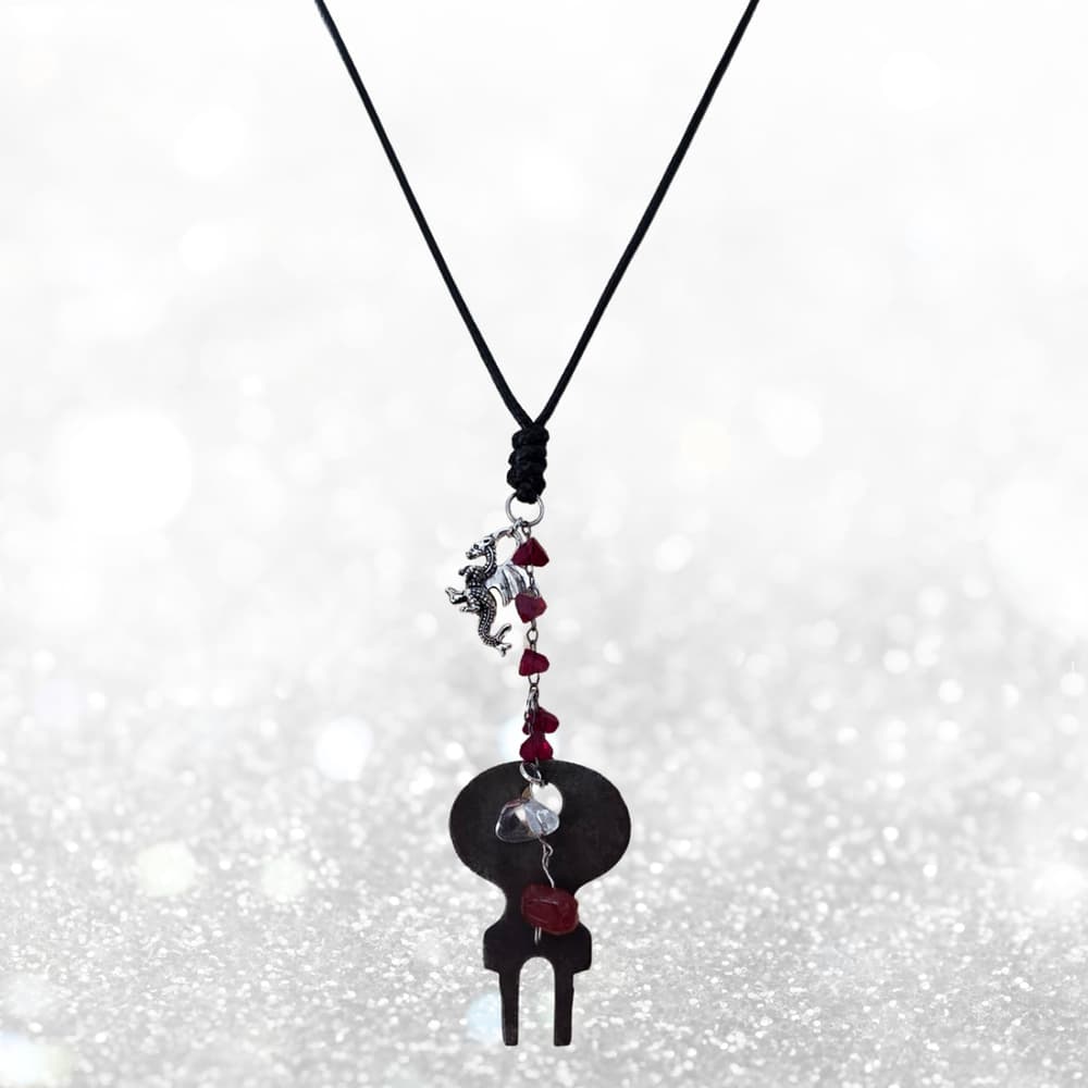 Antique Skeleton Key Necklace Clear Quartz & Carnelian - Gothic Dragon Talisman - Thumbnail 6