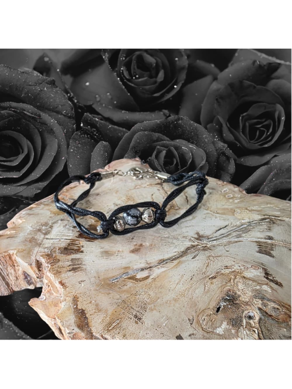 Snowflake Obsidian Crystal Anklet, Handmade Witchy Anklet, Boho Black Ankle Brac - Thumbnail 6