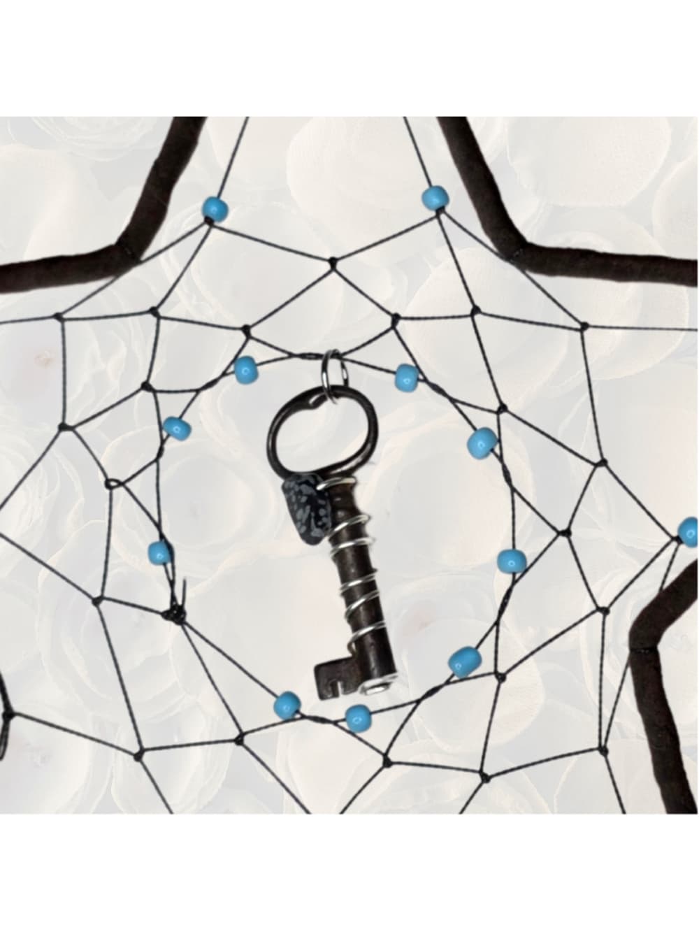 Goth Boho Star Dreamcatcher — Vintage Key & Snowflake Obsidian - Thumbnail 2