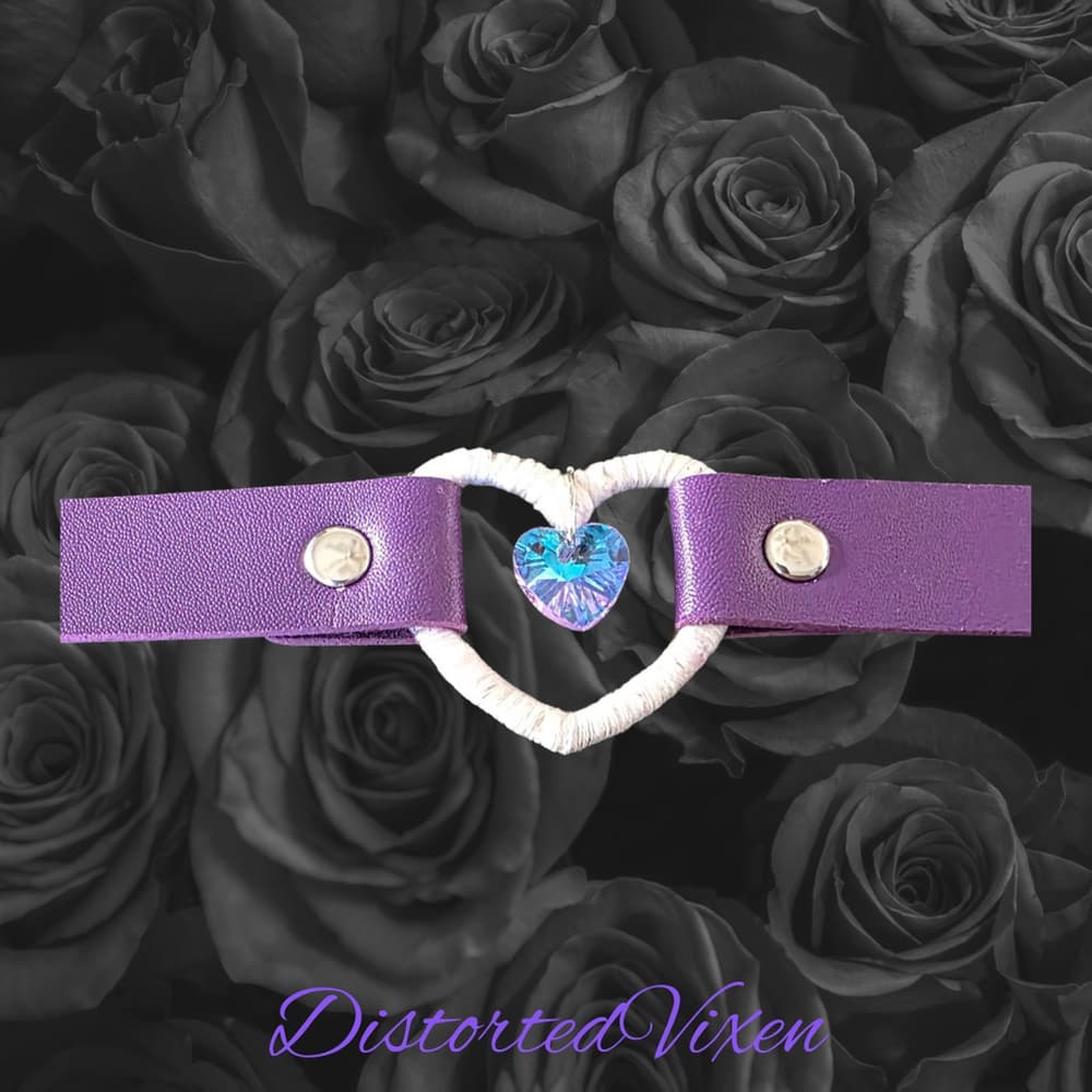Purple Heart Choker Necklace – Gothic Choker with Aurora Crystal Heart - Thumbnail 12