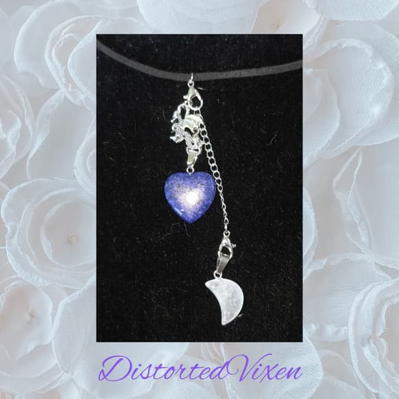 Lapis Heart Necklace with Quartz Moon & Dragon Charm necklace - Thumbnail 6