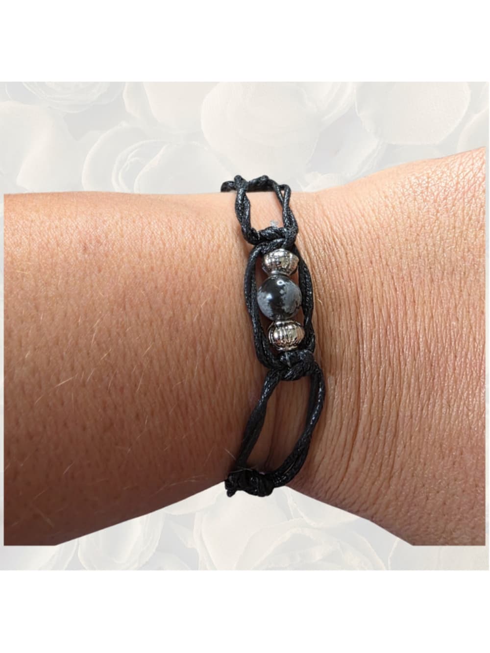 Snowflake Obsidian Crystal Anklet, Handmade Witchy Anklet, Boho Black Ankle Brac - Thumbnail 2