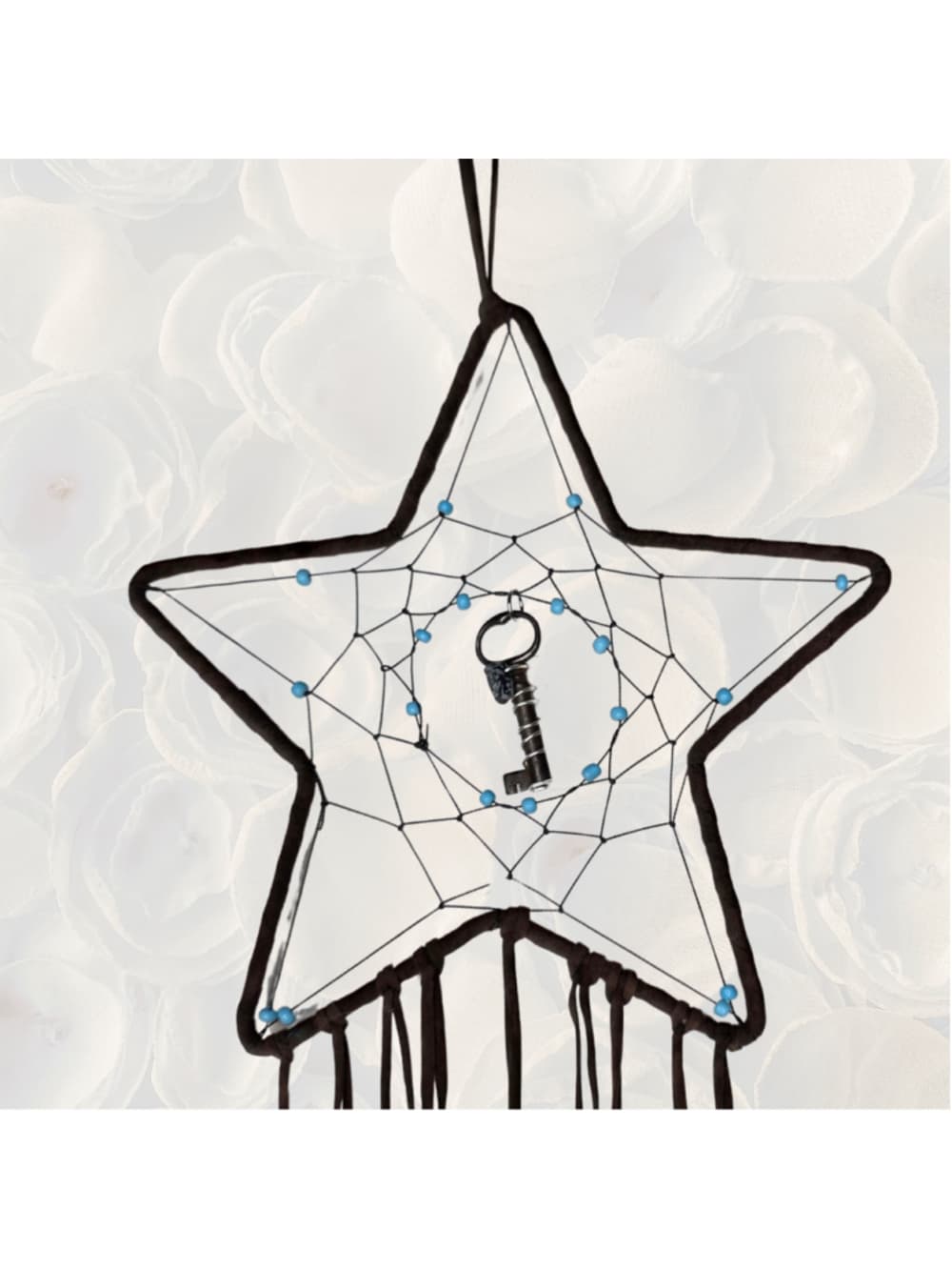 Goth Boho Star Dreamcatcher — Vintage Key & Snowflake Obsidian - Thumbnail 3