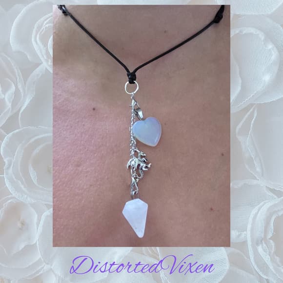 Quartz Pendulum & Opalite Heart Necklace – Interchangeable Dragon Charm - Thumbnail 9