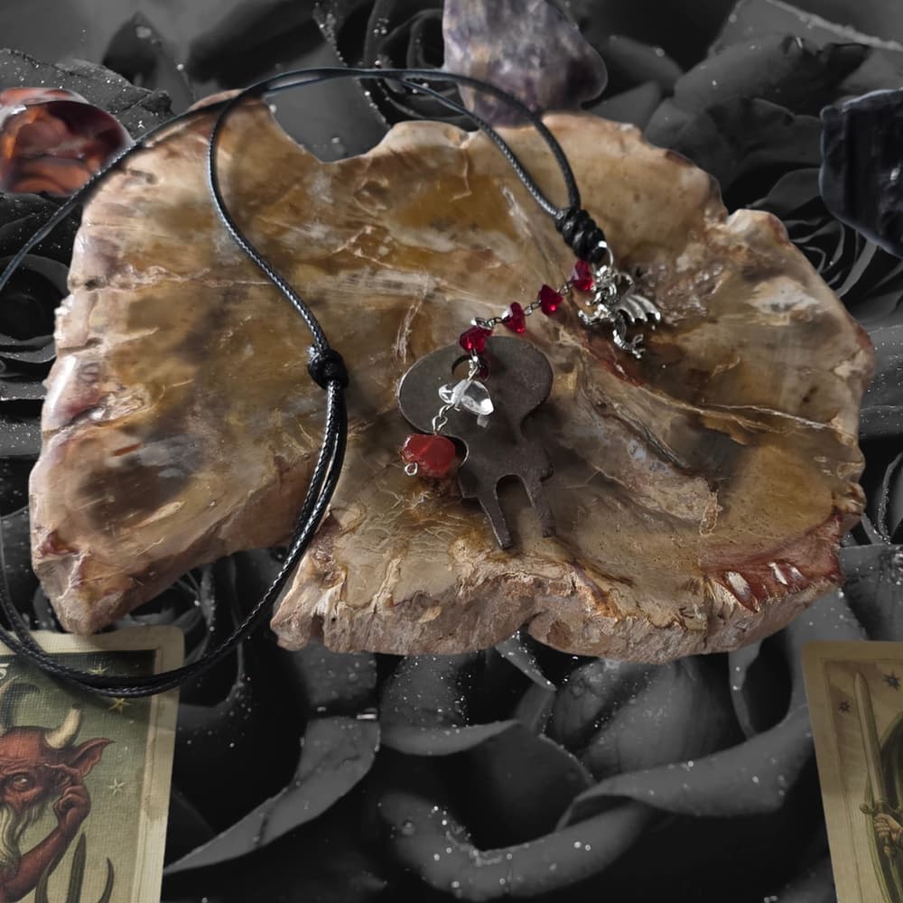 Antique Skeleton Key Necklace Clear Quartz & Carnelian - Gothic Dragon Talisman - Thumbnail 4