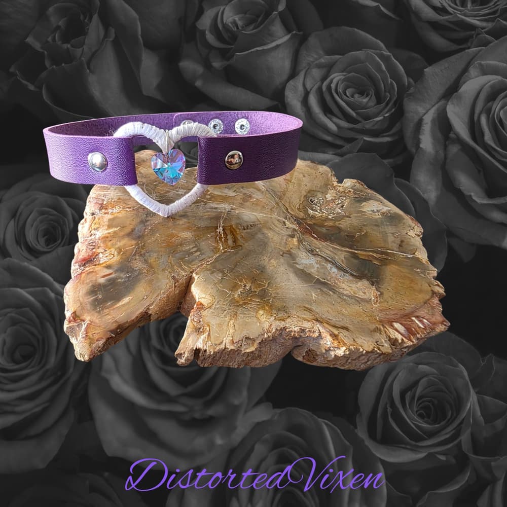 Purple Heart Choker Necklace – Gothic Choker with Aurora Crystal Heart - Thumbnail 3