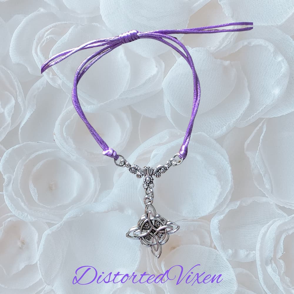 Witchy Celtic Knot Bracelet - Purple Silk Cord - Gothic Mystic Jewelry - Thumbnail 3