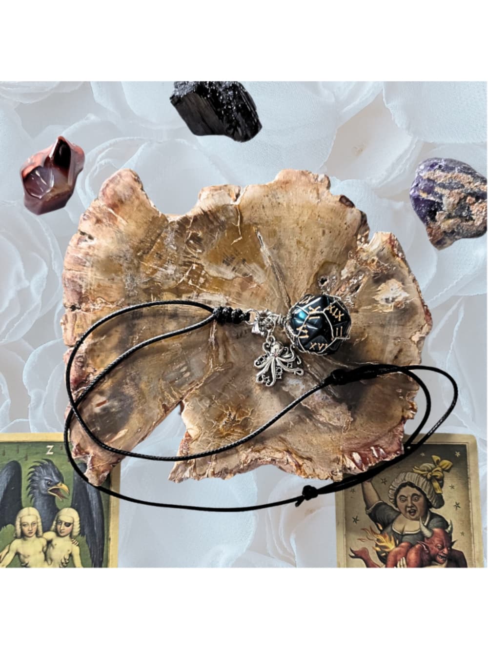 Kraken’s Grasp d12 Necklace – Custom Wire Wrapped Teal 12-Sided Die Pendant - Thumbnail 4