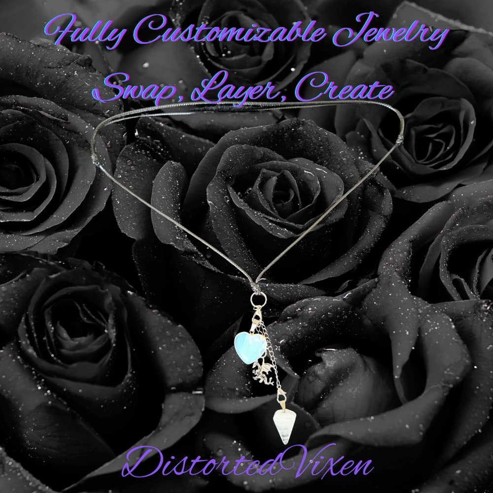 Quartz Pendulum & Opalite Heart Necklace – Interchangeable Dragon Charm - Thumbnail 5