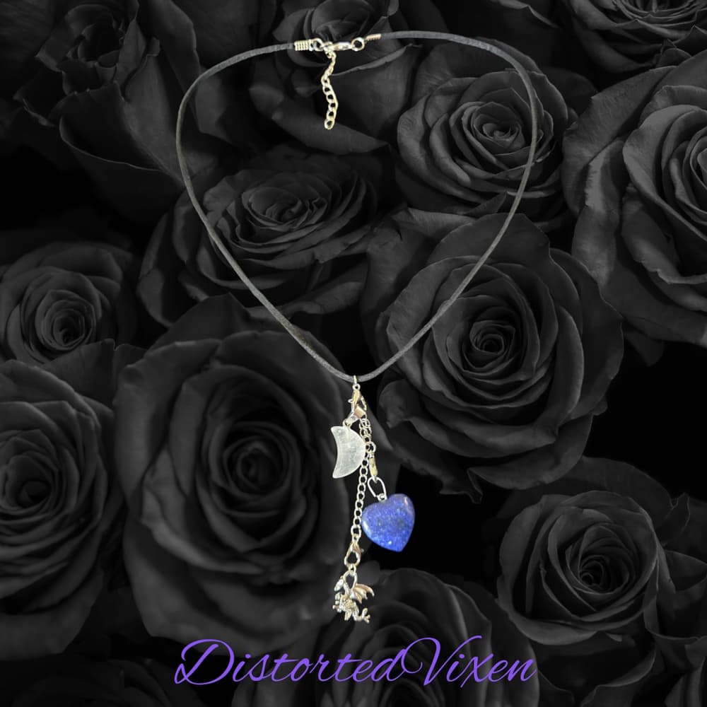 Lapis Heart Necklace with Quartz Moon & Dragon Charm necklace - Thumbnail 4