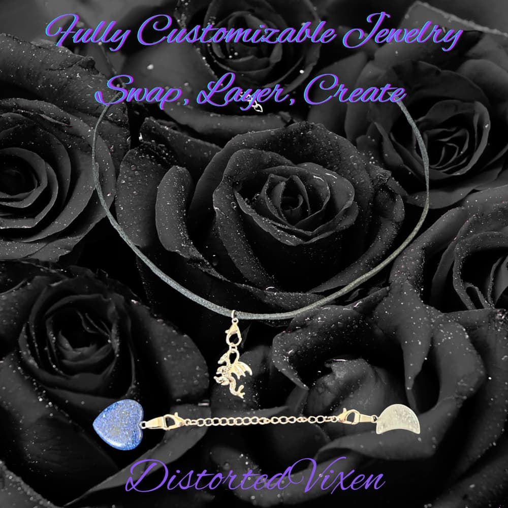 Lapis Heart Necklace with Quartz Moon & Dragon Charm necklace - Thumbnail 2